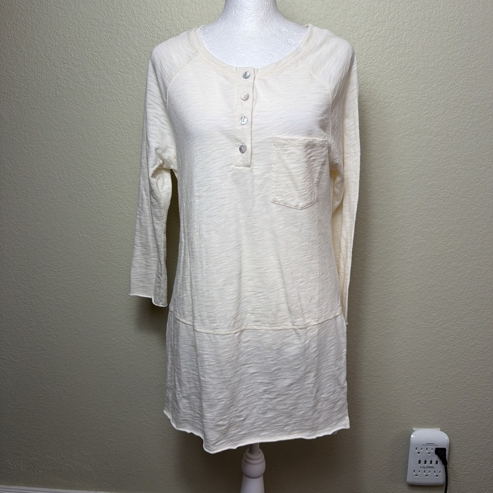 Lovestitch Henley Tunic Small Womens Cream Long Sleeve Pocket High Low Top